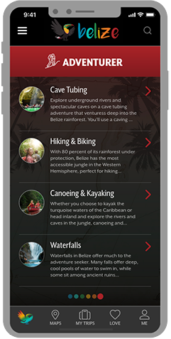 Experience Belize App Screens